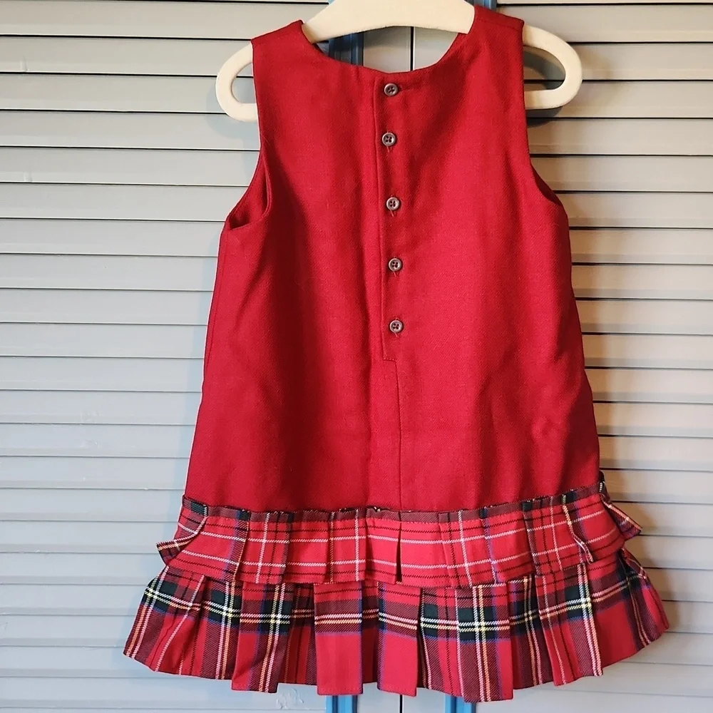 Jacadi Paris Red Wool Plaid Pleated Dress